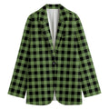 Sage Green Buffalo Check Pattern Print Women's Cotton Blazer