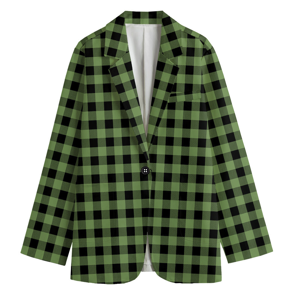 Sage Green Buffalo Check Pattern Print Women's Cotton Blazer