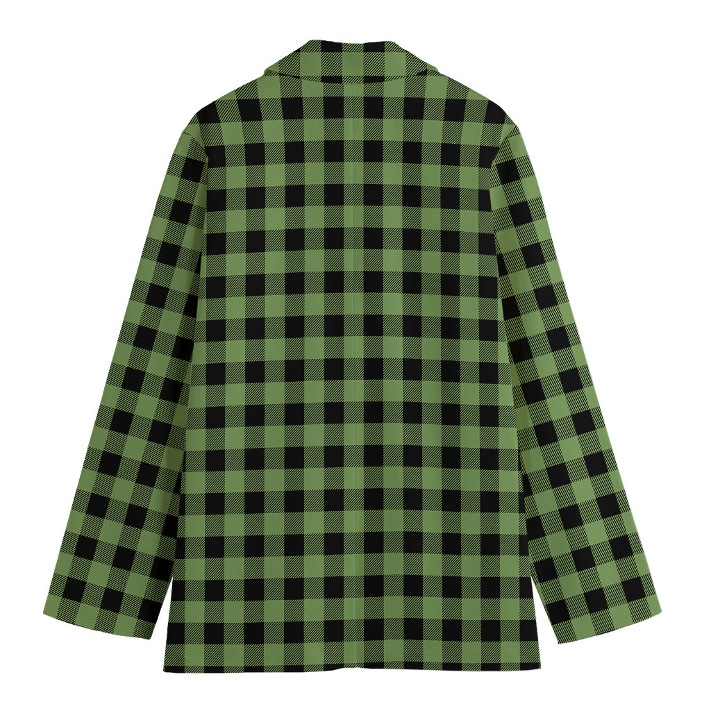 Sage Green Buffalo Check Pattern Print Women's Cotton Blazer