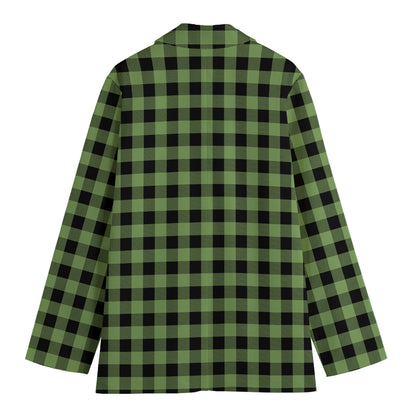 Sage Green Buffalo Check Pattern Print Women's Cotton Blazer