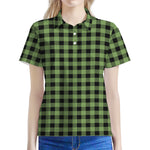 Sage Green Buffalo Check Pattern Print Women's Polo Shirt