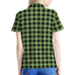 Sage Green Buffalo Check Pattern Print Women's Polo Shirt
