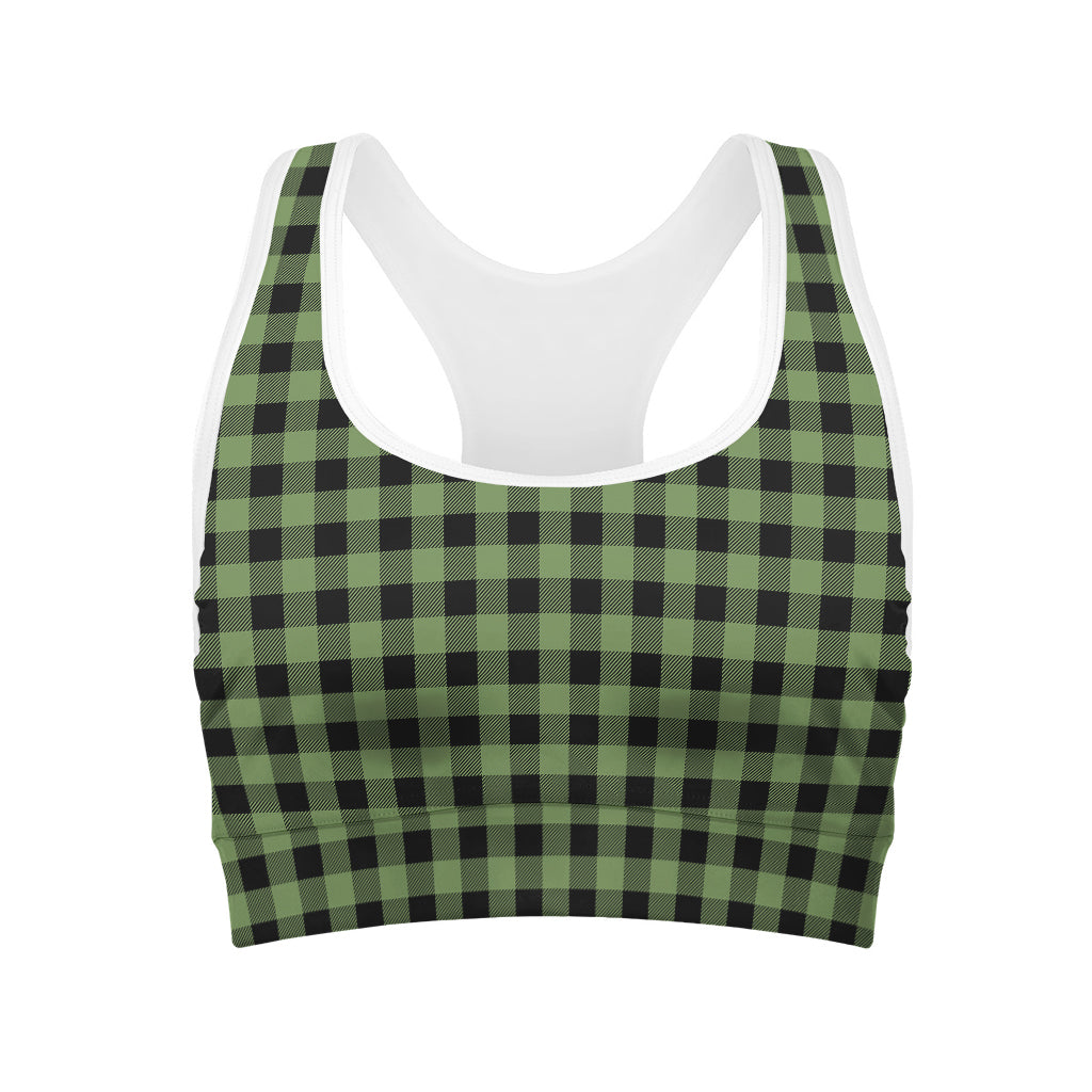 Sage Green Buffalo Check Pattern Print Women's Sports Bra