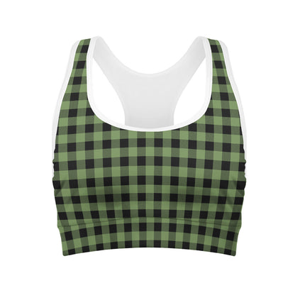 Sage Green Buffalo Check Pattern Print Women's Sports Bra