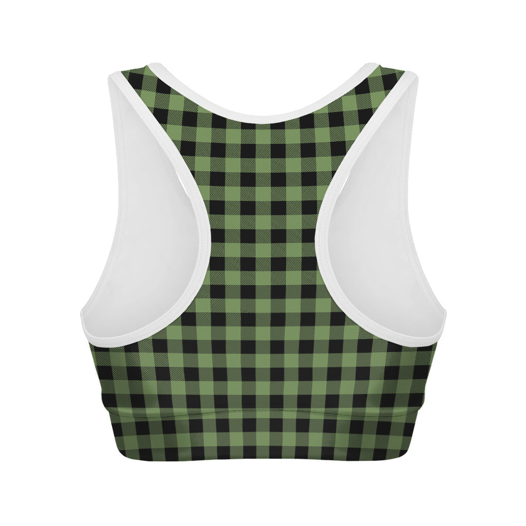 Sage Green Buffalo Check Pattern Print Women's Sports Bra