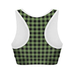 Sage Green Buffalo Check Pattern Print Women's Sports Bra