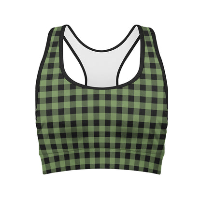 Sage Green Buffalo Check Pattern Print Women's Sports Bra