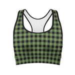 Sage Green Buffalo Check Pattern Print Women's Sports Bra