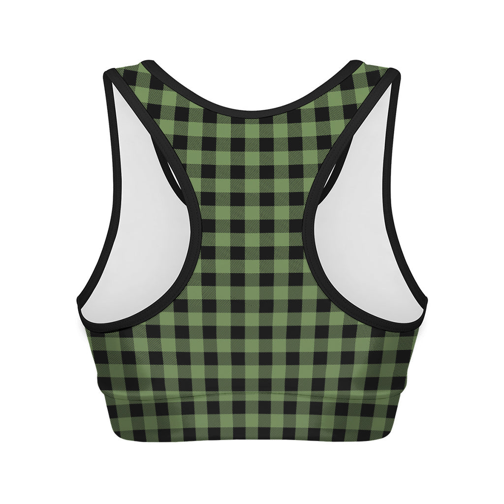 Sage Green Buffalo Check Pattern Print Women's Sports Bra