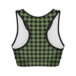 Sage Green Buffalo Check Pattern Print Women's Sports Bra