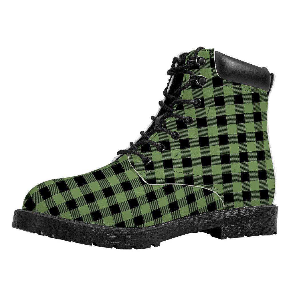 Sage Green Buffalo Check Pattern Print Work Boots