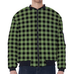 Sage Green Buffalo Check Pattern Print Zip Sleeve Bomber Jacket