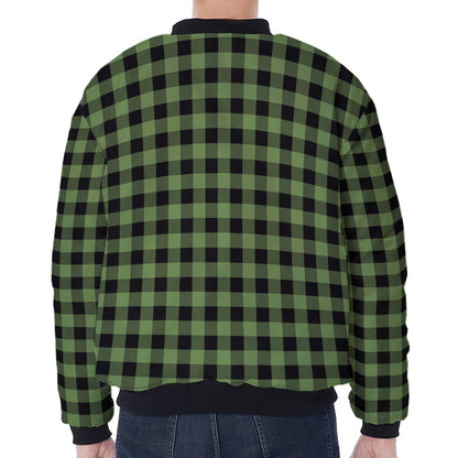 Sage Green Buffalo Check Pattern Print Zip Sleeve Bomber Jacket