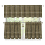 Sage Green Tattersall Pattern Print 3 Piece Kitchen Curtains