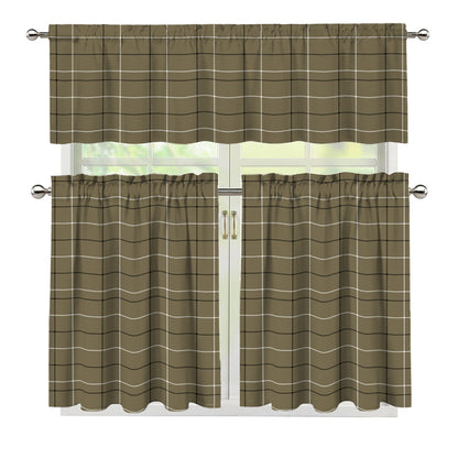 Sage Green Tattersall Pattern Print 3 Piece Kitchen Curtains