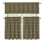 Sage Green Tattersall Pattern Print 3 Piece Kitchen Curtains