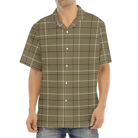Sage Green Tattersall Pattern Print Aloha Shirt