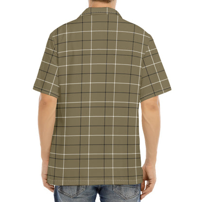 Sage Green Tattersall Pattern Print Aloha Shirt