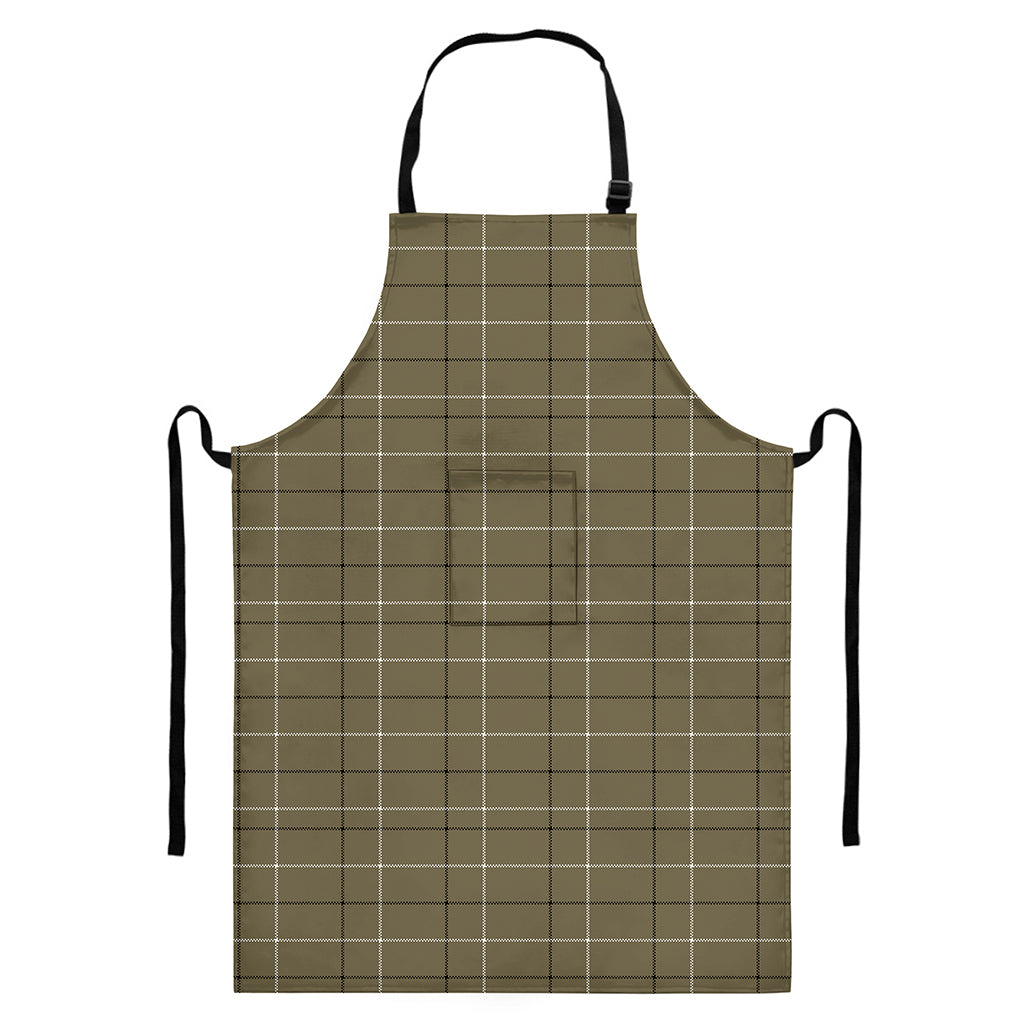 Sage Green Tattersall Pattern Print Bib Apron With Pocket