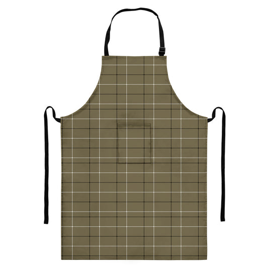 Sage Green Tattersall Pattern Print Bib Apron With Pocket