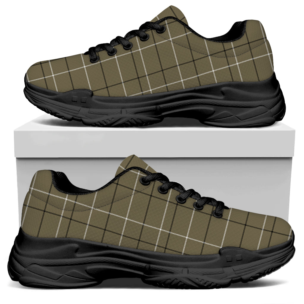 Sage Green Tattersall Pattern Print Black Chunky Shoes