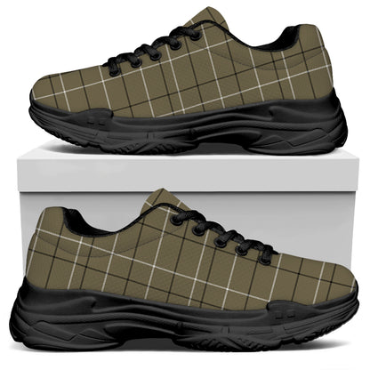 Sage Green Tattersall Pattern Print Black Chunky Shoes