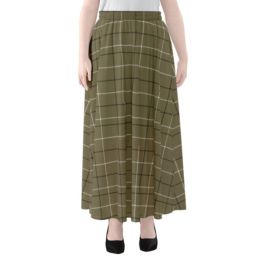 Sage Green Tattersall Pattern Print Chiffon Maxi Skirt