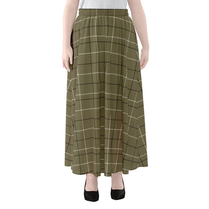 Sage Green Tattersall Pattern Print Chiffon Maxi Skirt