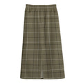 Sage Green Tattersall Pattern Print Cotton Front Slit Maxi Skirt