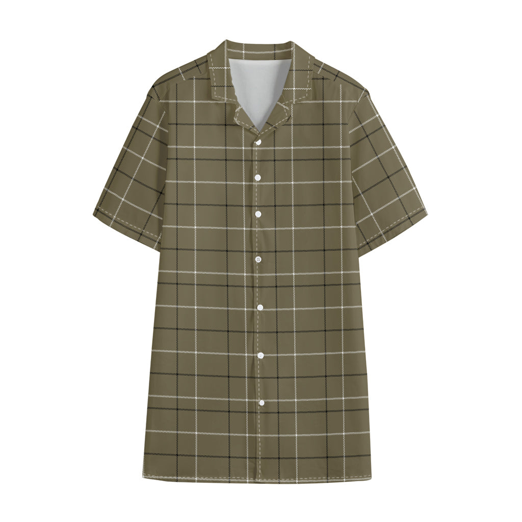 Sage Green Tattersall Pattern Print Cotton Hawaiian Shirt