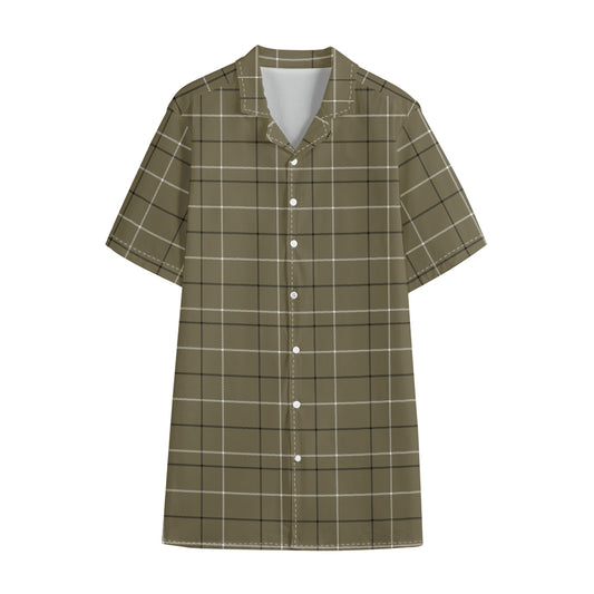 Sage Green Tattersall Pattern Print Cotton Hawaiian Shirt