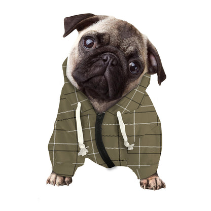 Sage Green Tattersall Pattern Print Dog Zip Up Hoodie