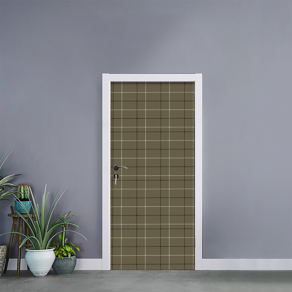 Sage Green Tattersall Pattern Print Door Sticker