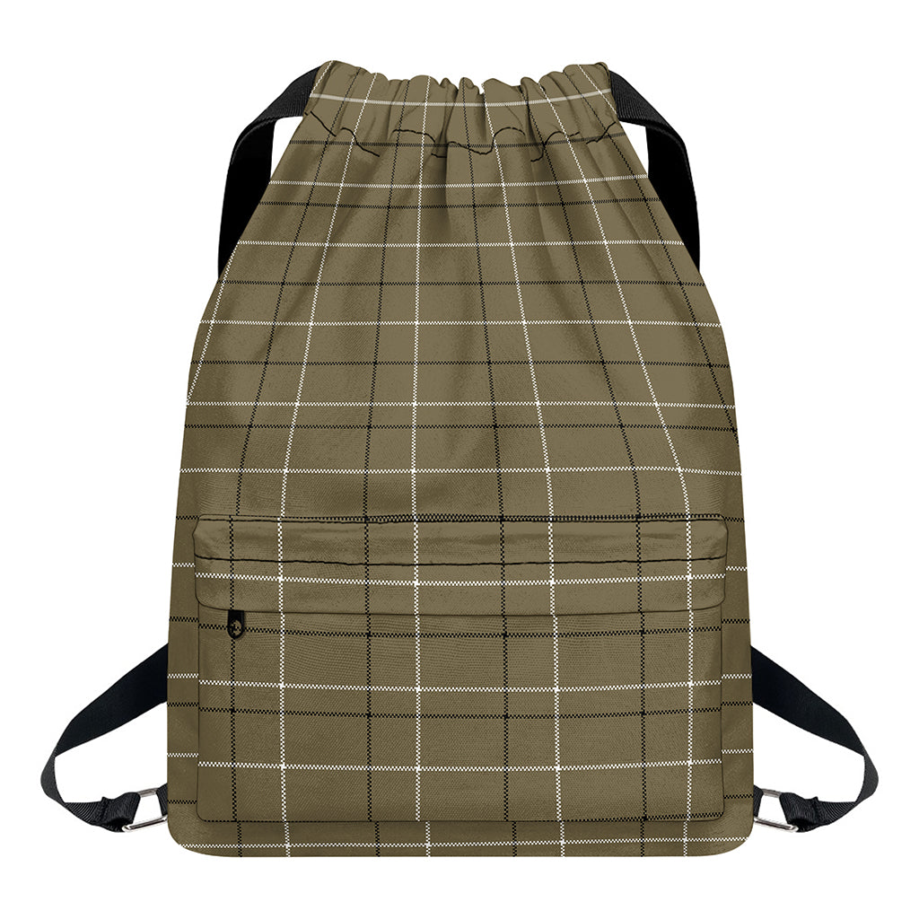 Sage Green Tattersall Pattern Print Drawstring Backpack