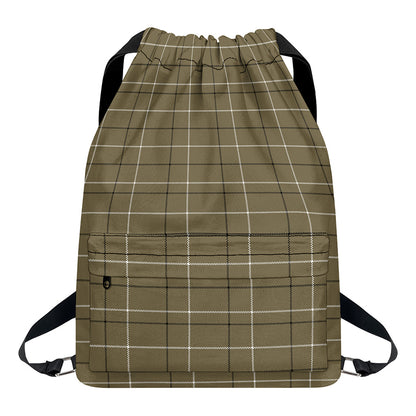 Sage Green Tattersall Pattern Print Drawstring Backpack