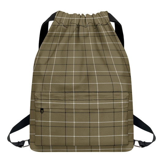 Sage Green Tattersall Pattern Print Drawstring Backpack