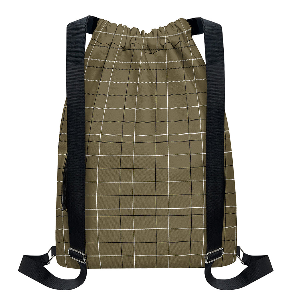 Sage Green Tattersall Pattern Print Drawstring Backpack
