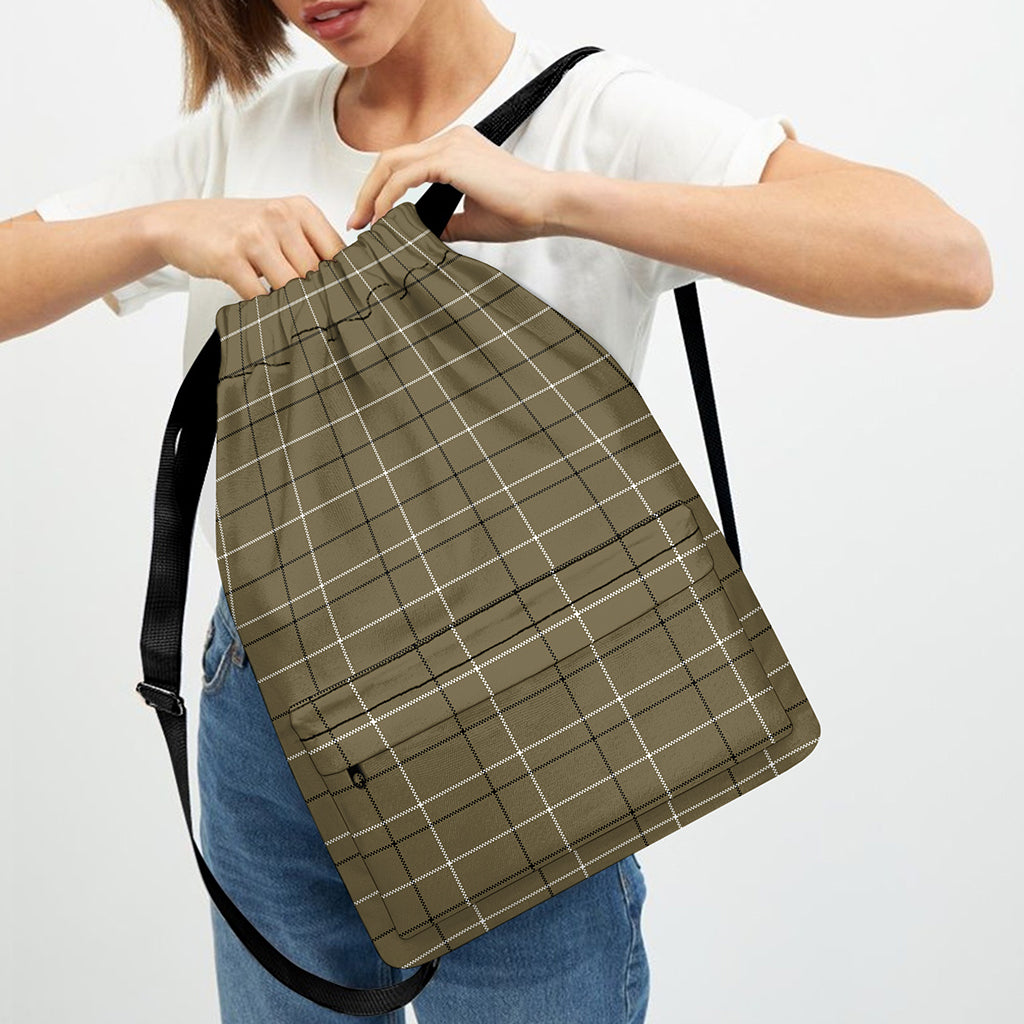 Sage Green Tattersall Pattern Print Drawstring Backpack