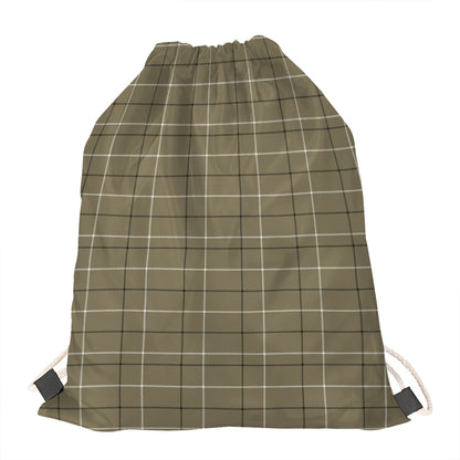 Sage Green Tattersall Pattern Print Drawstring Bag