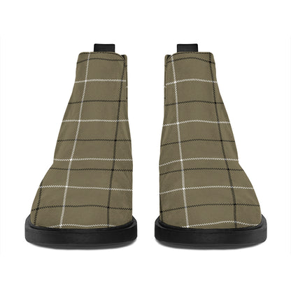 Sage Green Tattersall Pattern Print Flat Ankle Boots