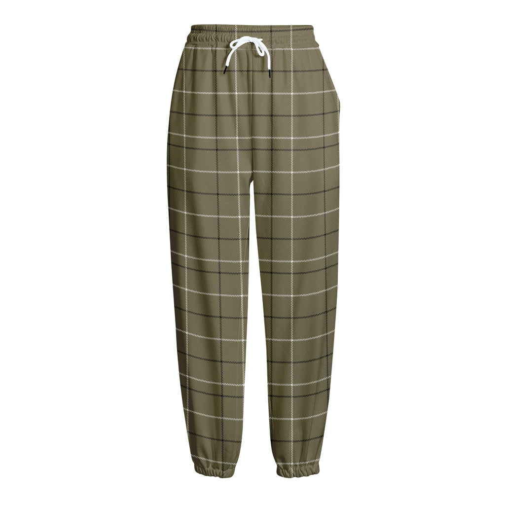 Sage Green Tattersall Pattern Print Fleece Lined Knit Pants
