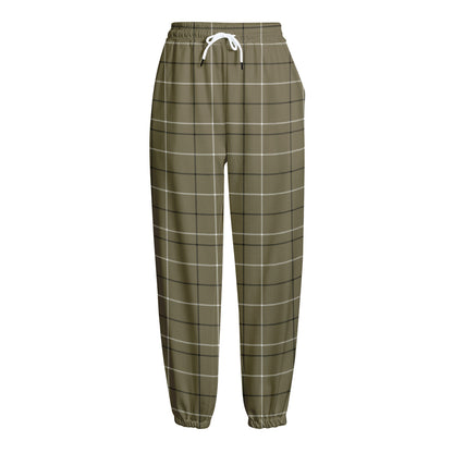 Sage Green Tattersall Pattern Print Fleece Lined Knit Pants