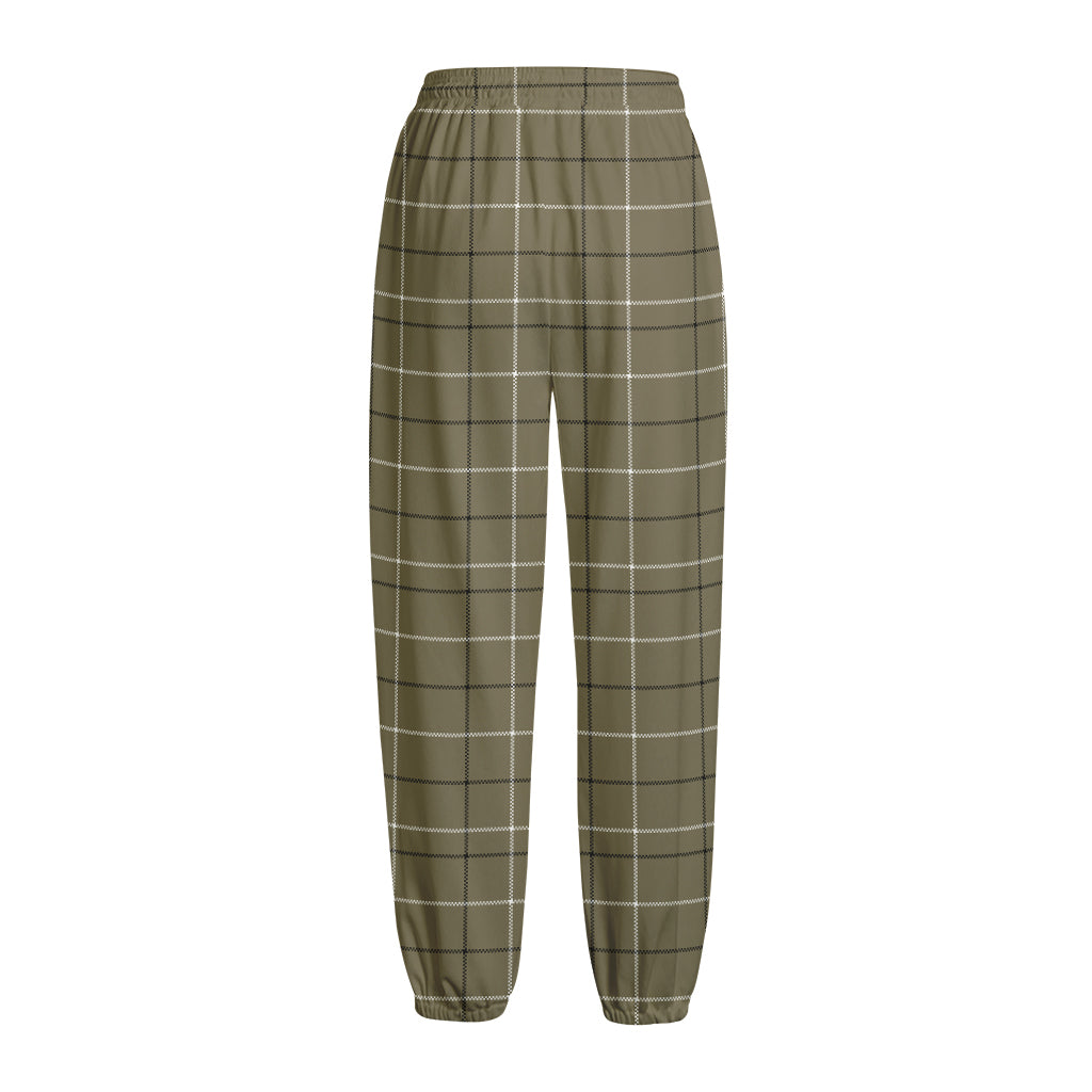 Sage Green Tattersall Pattern Print Fleece Lined Knit Pants
