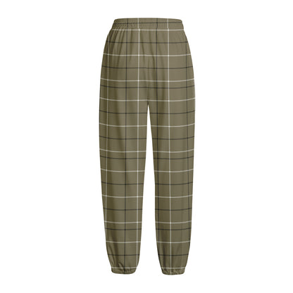 Sage Green Tattersall Pattern Print Fleece Lined Knit Pants
