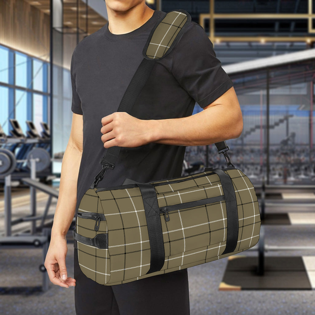 Sage Green Tattersall Pattern Print Gym Bag