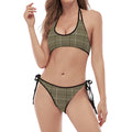 Sage Green Tattersall Pattern Print Halter Scoop Tie Side Bikini