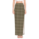 Sage Green Tattersall Pattern Print High Slit Maxi Skirt