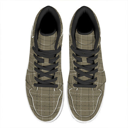 Sage Green Tattersall Pattern Print High Top Leather Sneakers
