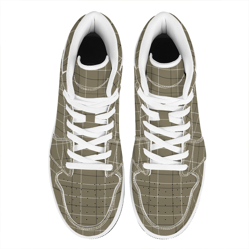 Sage Green Tattersall Pattern Print High Top Leather Sneakers