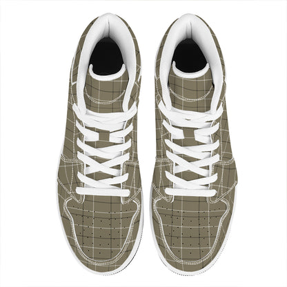 Sage Green Tattersall Pattern Print High Top Leather Sneakers